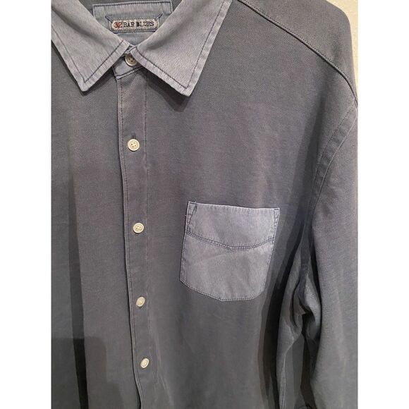 32 Bar Blues Mens XL Blue Long Sleeve Button Up Shirt Polyester Blend - Picture 3 of 7